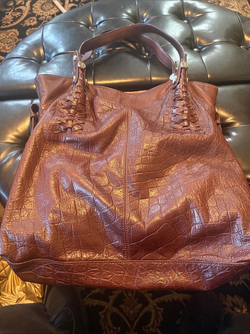b. makowsky Croc-Embossed Tote in Burgundy - Picture 1 of 3